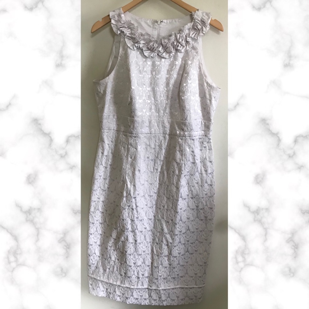 White Lace Shimmer Ruffle Collar Sleeveless Dress